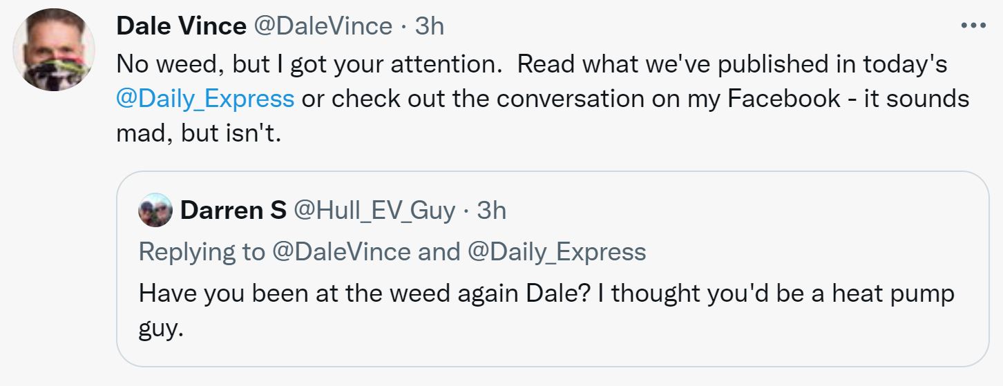 Dale Vince tweets no return to weed